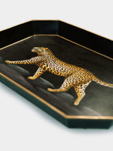 Les Ottomans Leopard Handpainted Iron Black Tray