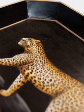 Les Ottomans Leopard Handpainted Iron Black Tray