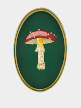 Les Ottomans Green Hand-Painted Iron Tray with Mushroom