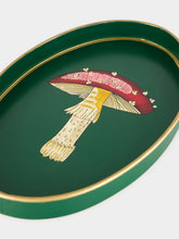 Les Ottomans Green Hand-Painted Iron Tray with Mushroom