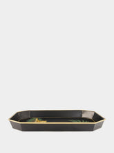 Les Ottomans Black Hand-Painted Iron Tray with Leopard