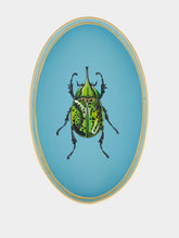 Les Ottomans Light Blue Hand-Painted Iron Tray with Beetle
