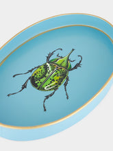 Les Ottomans Light Blue Hand-Painted Iron Tray with Beetle