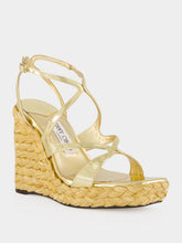 Jimmy Choo Gold Ayla Raffia Wedge Sandals