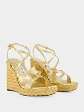 Jimmy Choo Gold Ayla Raffia Wedge Sandals