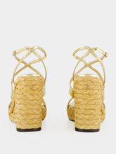 Jimmy Choo Gold Ayla Raffia Wedge Sandals