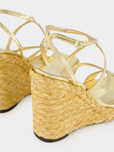 Jimmy Choo Gold Ayla Raffia Wedge Sandals