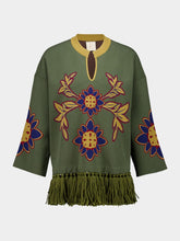 Paula Jade Duffel Bag Jacquard Sweater with Fringes