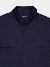 Tom Ford Navy Blue Silk Cotton Blend Military Shirt