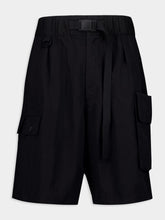 Y-3 Black Crinkled Twill Cargo Shorts
