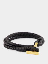Tom Ford Black Braided Leather T Wrap Bracelet