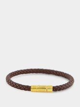 Tom Ford Brown Woven Leather Bracelet with Brass Clasp