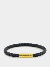 Tom Ford Black Woven Leather Bracelet with Brass Clasp