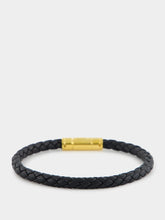 Tom Ford Black Woven Leather Bracelet with Brass Clasp