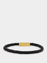 Tom Ford Black Woven Leather Bracelet with Brass Clasp
