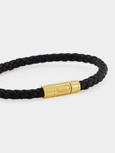 Tom Ford Black Woven Leather Bracelet with Brass Clasp