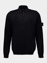 Stone Island Black Long Sleeve Virgin Wool Polo Shirt