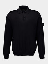 Stone Island Black Long Sleeve Virgin Wool Polo Shirt