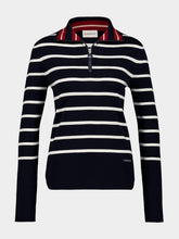Moncler Dark Blue Striped Wool Polo Neck Jumper