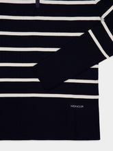Moncler Dark Blue Striped Wool Polo Neck Jumper