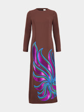 Paula Kentia Coffee Bean Embroidered Long-Sleeved Maxi Dress
