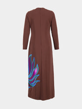 Paula Kentia Coffee Bean Embroidered Long-Sleeved Maxi Dress