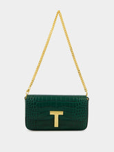 Tom Ford Emerald Green Shiny Stamped Crocodile Leather Wallis Mini Bag