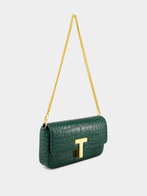 Tom Ford Emerald Green Shiny Stamped Crocodile Leather Wallis Mini Bag