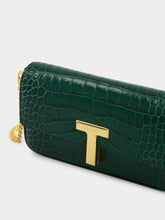 Tom Ford Emerald Green Shiny Stamped Crocodile Leather Wallis Mini Bag