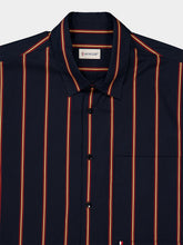 Moncler Navy Blue and Red Striped Cotton Poplin Short Sleeve Shirt