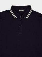 Moncler Dark Blue Striped Trim Cotton Polo Shirt