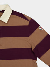 Moncler Beige and Burgundy Striped Cotton Polo Shirt