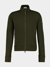 Moncler Olive Green Cashmere and Wool Zip-Up Cardigan