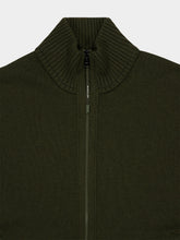 Moncler Olive Green Cashmere and Wool Zip-Up Cardigan