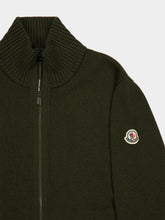 Moncler Olive Green Cashmere and Wool Zip-Up Cardigan