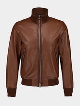 Tan Grain Leather Track Bomber | PDP - Fashion Clinic