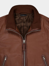 Tan Grain Leather Track Bomber | PDP - Fashion Clinic