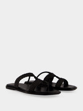 HEREU Black Lina Woven Strappy Toe-Post Sandal
