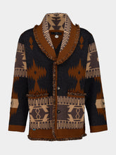 Alanui Charcoal and Tobacco Icon Jacquard Wool Fringe Cardigan
