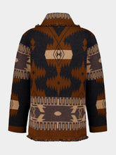 Alanui Charcoal and Tobacco Icon Jacquard Wool Fringe Cardigan