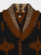 Alanui Charcoal and Tobacco Icon Jacquard Wool Fringe Cardigan