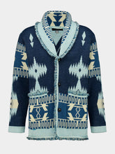 Alanui Arbour-Light Blue Icon Jacquard Cashmere Cardigan
