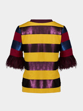 Paula Lyra Sequin Embroidered Striped T-Shirt With Feathers