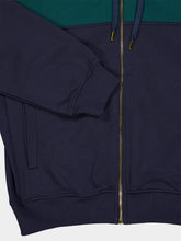 Casablanca Navy Blue and Green Panelled Hooded Sweatshirt