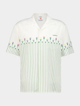 Casablanca Green Linen Floral Stripe Sporty Shirt