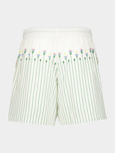 Casablanca Green Floral Stripe Sporty Linen Shorts