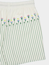 Casablanca Green Floral Stripe Sporty Linen Shorts