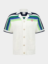Casablanca White and Blue Short Sleeve Stripe Knit Cotton Shirt