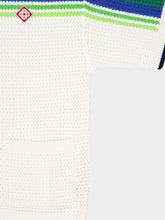 Casablanca White and Blue Short Sleeve Stripe Knit Cotton Shirt