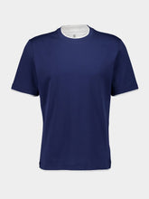 Brunello Cucinelli Blue Cotton Jersey T-Shirt with Faux-Layering